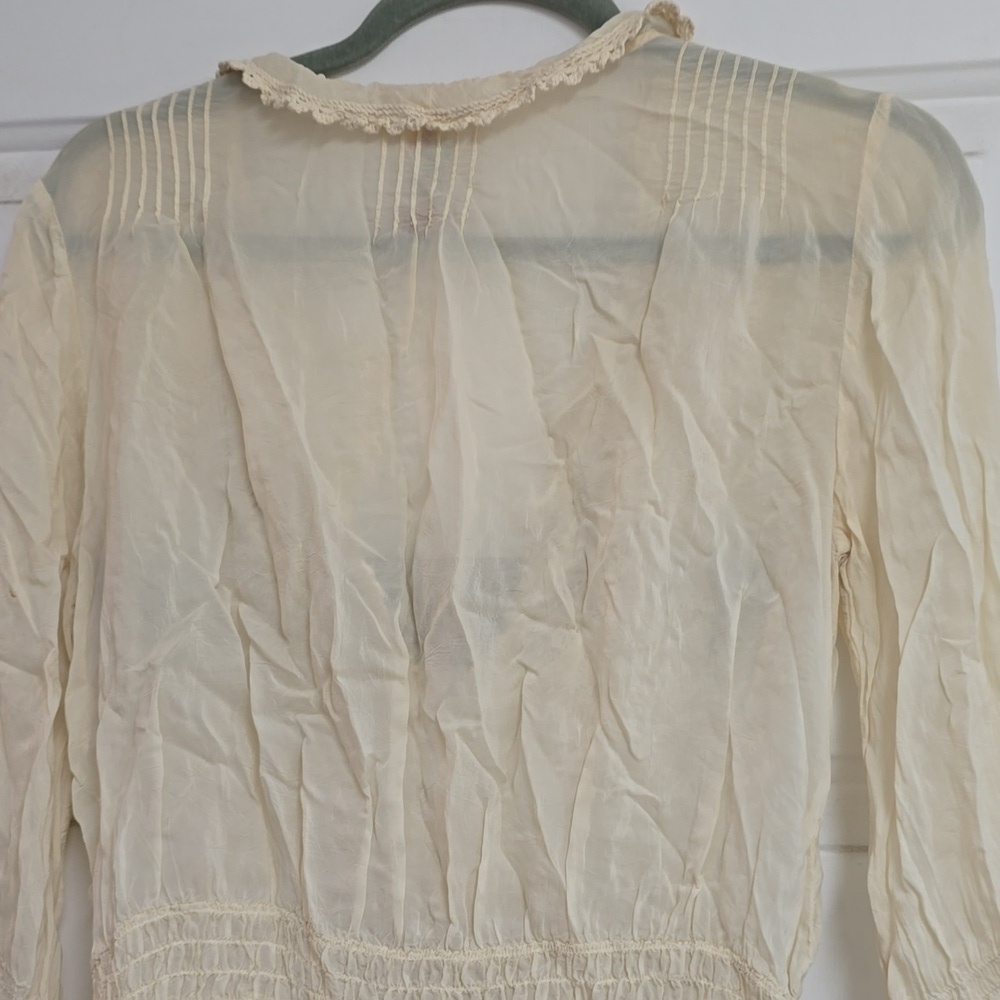 Johnny Was Cream Ivory 3/4 Sleeve Cupra Rayon Boho Embroidered Top  - Picture 7 of 10